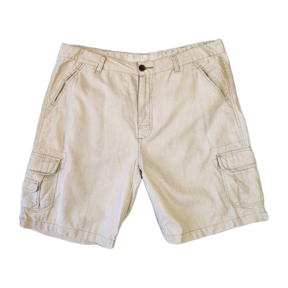 Paradise Collection Cargo Shorts Mens 38 Beige Linen Blend Beach Vacation Summer